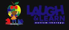Logo for Laugh &amp; Learn Autism Therapy featuring a puzzle piece apple and child.