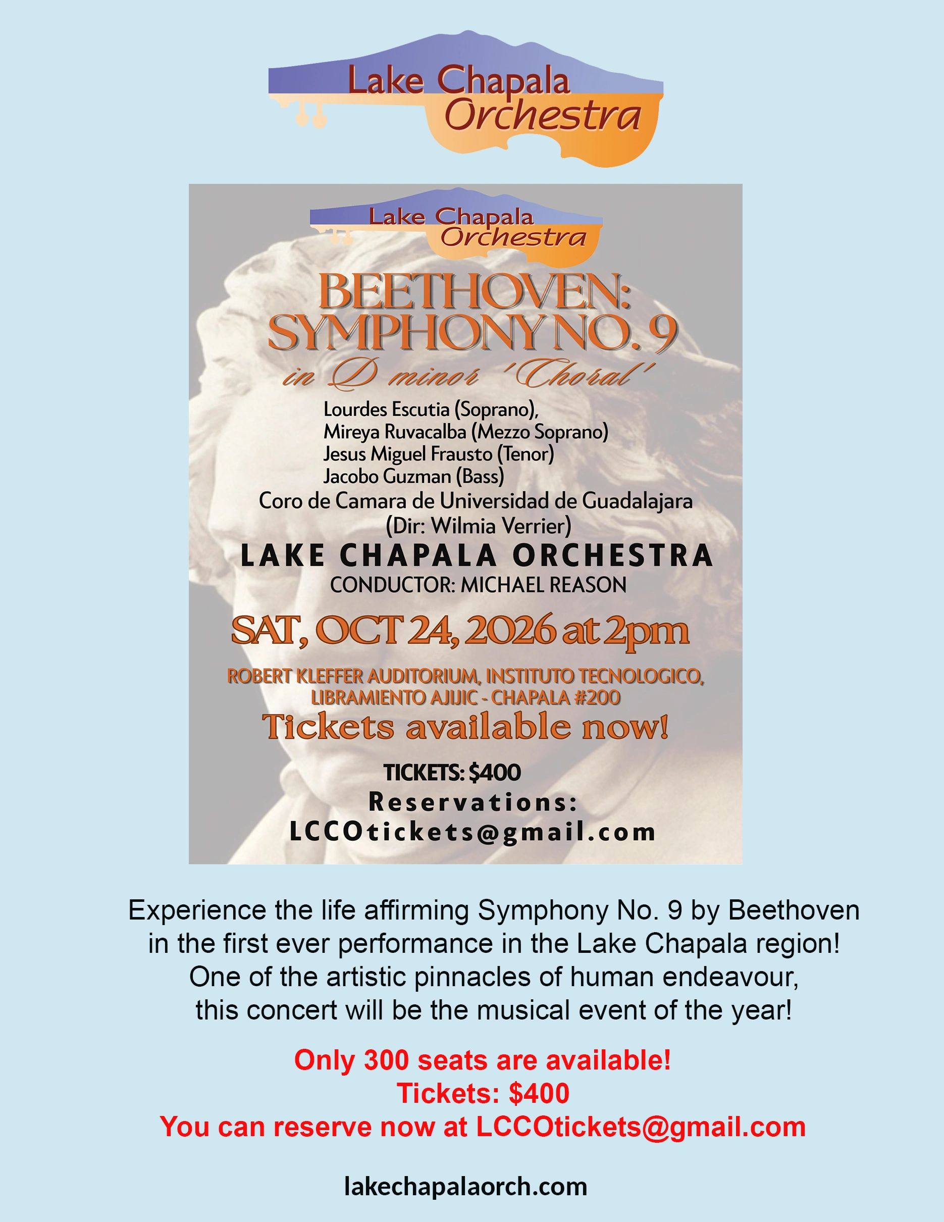 Concert poster for Beethoven's Symphony No. 9 by Lake Chapala Orchestra.