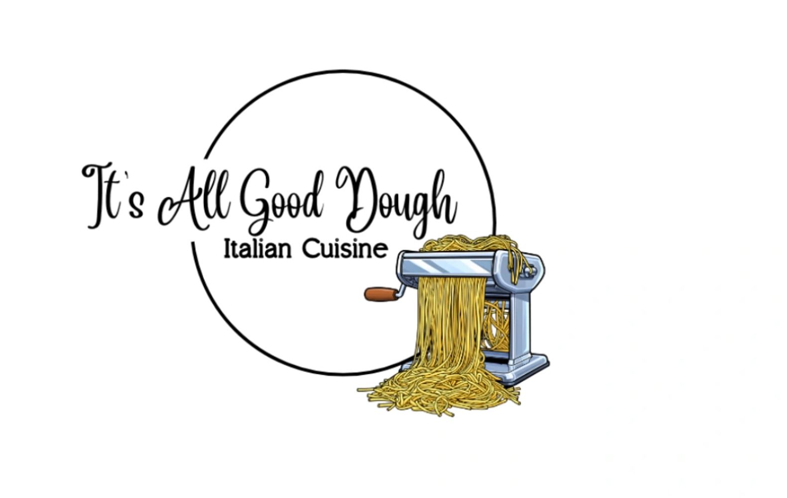 Logo featuring a pasta maker with noodles and text for an Italian cuisine restaurant.