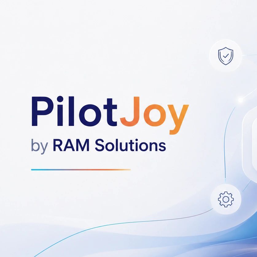 PilotJoy by RAM Solutions logo with tech-themed design elements.
