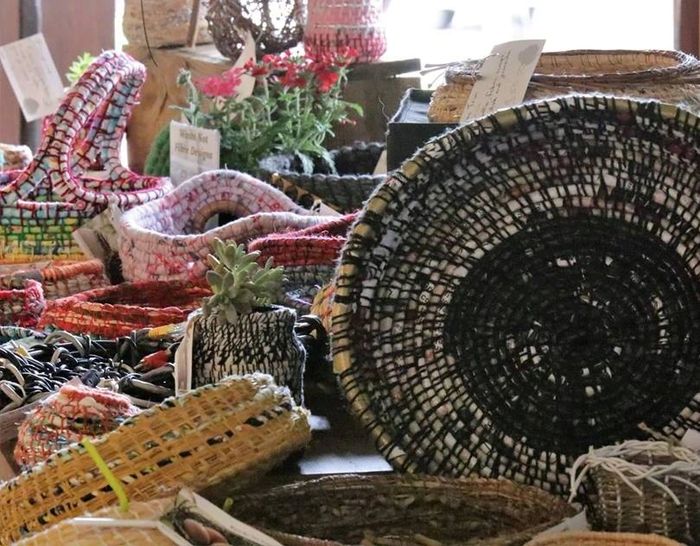 A collection of my colourful handmade baskets