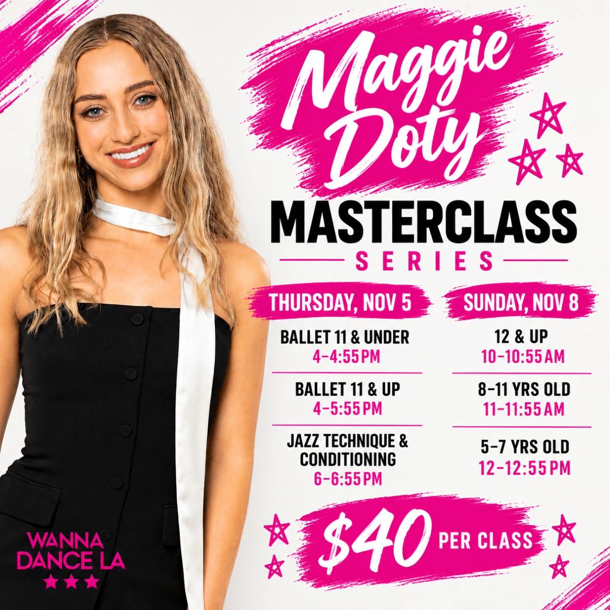 Maggie Doty Masterclass dance schedule and pricing.