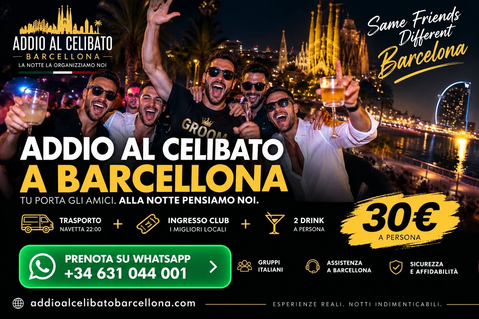 Addio al celibato a Barcellona con amici, drink e trasporto incluso.
