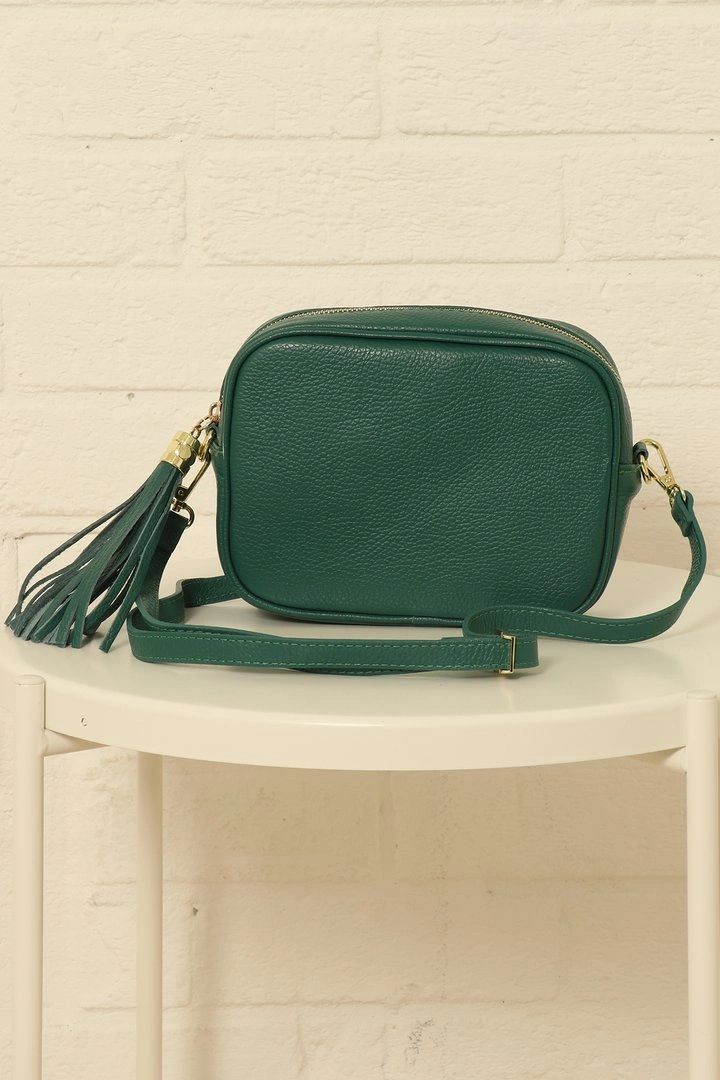 Emerald Green Leather Crossbody Camera Bag