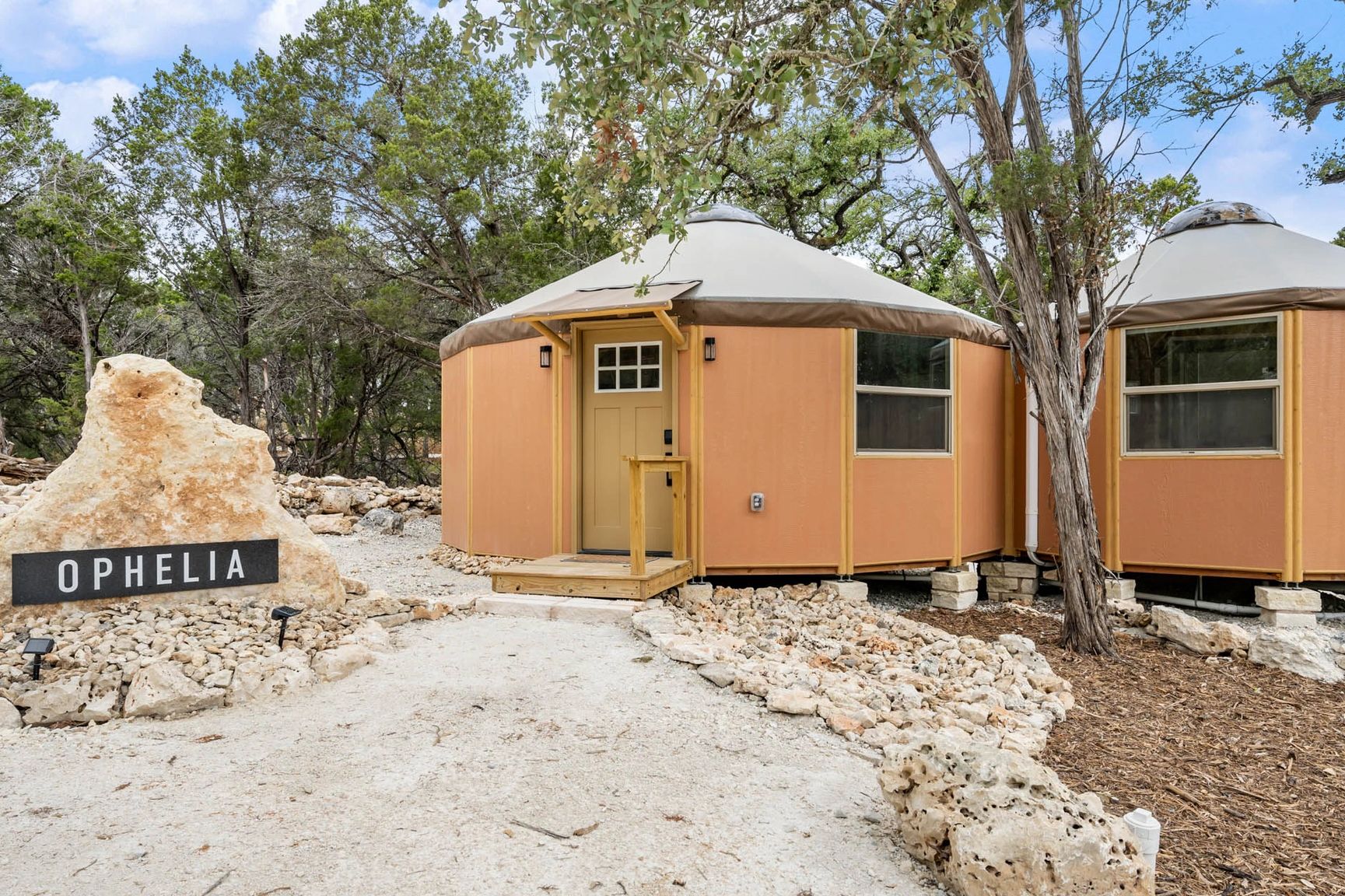 Exterior front of Ophelia Yurt-Cabin