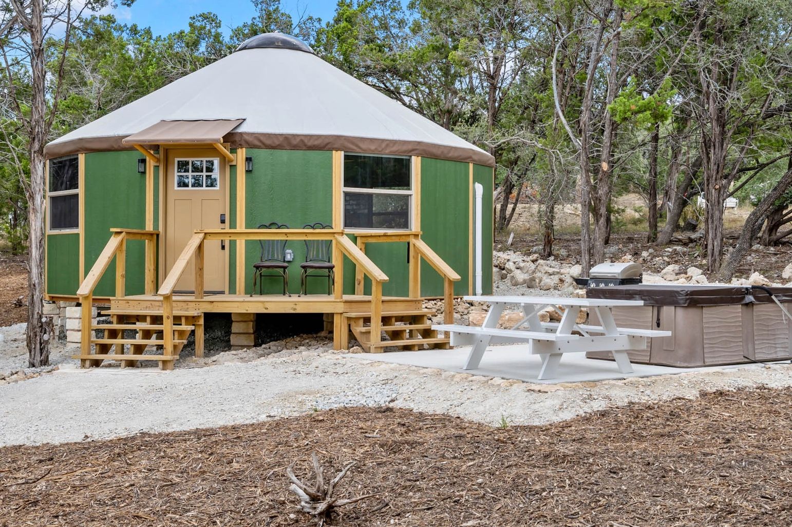 Exterior front of Harlow Yurt-Cabin