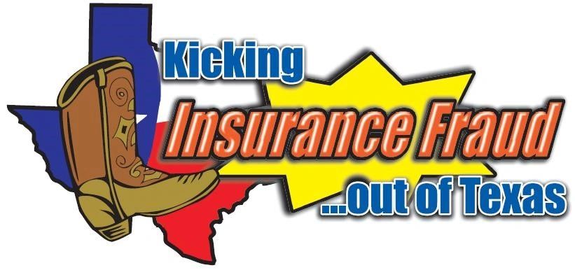Kicking Insurance Fraud out of Texas logo with boot and Texas shape.