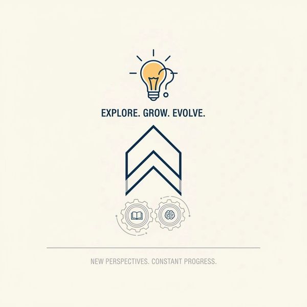 Lightbulb and gears symbolize growth with the words Explore, Grow, Evolve.