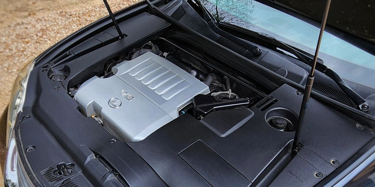 Lexus V6 engine bay with clean and well-organized layout.