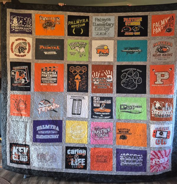 Quilt made from various Palmyra Panthers event T-shirts and memorabilia.
