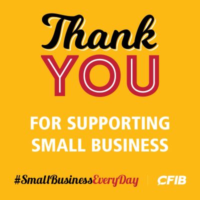 Thank you message supporting small business with hashtag and CFIB logo.