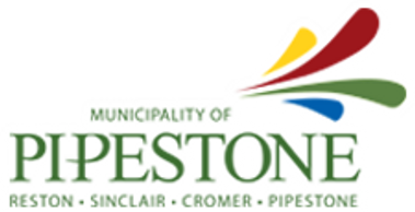 Logo of Municipality of Pipestone with colorful swooshes.