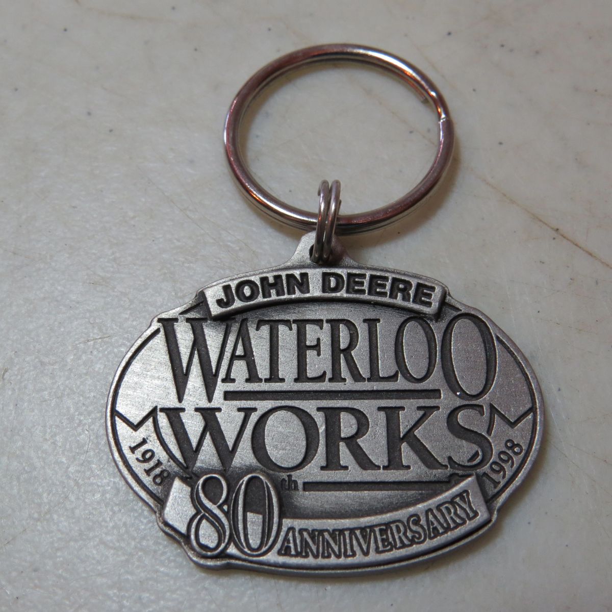 John Deere Waterloo Works Key Ring, 1 3/4" Long, JD80thKR
