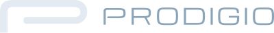 Prodigio logo in light blue and grey.