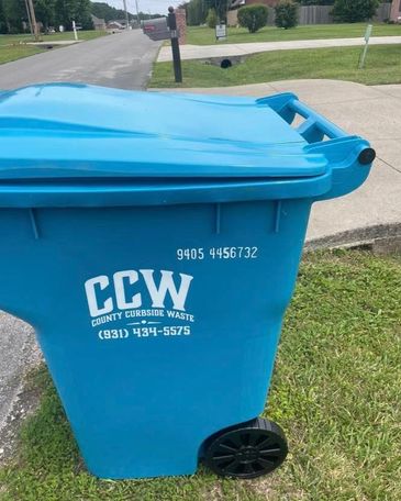 96-gallon trash can with wheels and lid provided with weekly trash pickup
