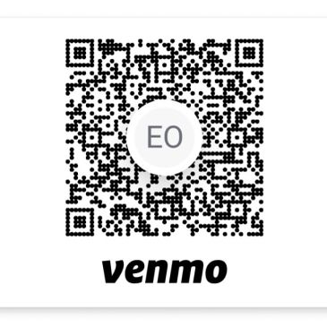 A Venmo QR code with the initials 'EO' in the center.