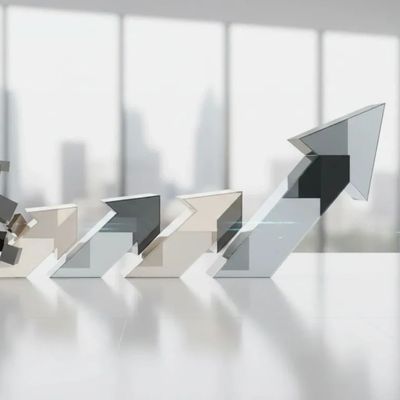 Transparent arrows showing progressive growth and upward movement.