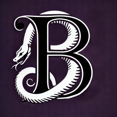 a logo of a black letter B with a white serpent coiled around it