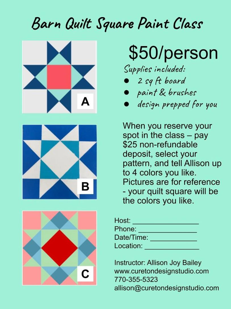 Flyer for Barn Quilt Square Class