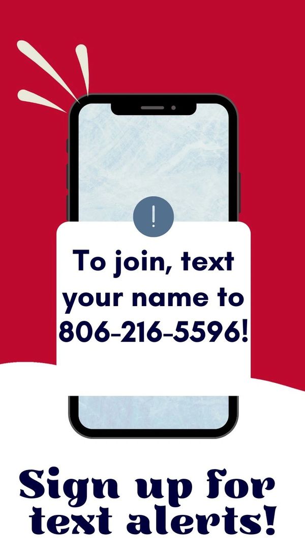 Phone screen urging to text a number to join text alerts.