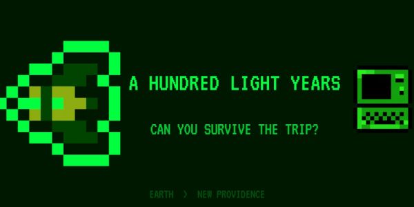 Retro pixel art space game title screen in green.