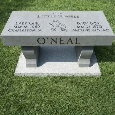 Memorial bench for two children from O'Neal family.