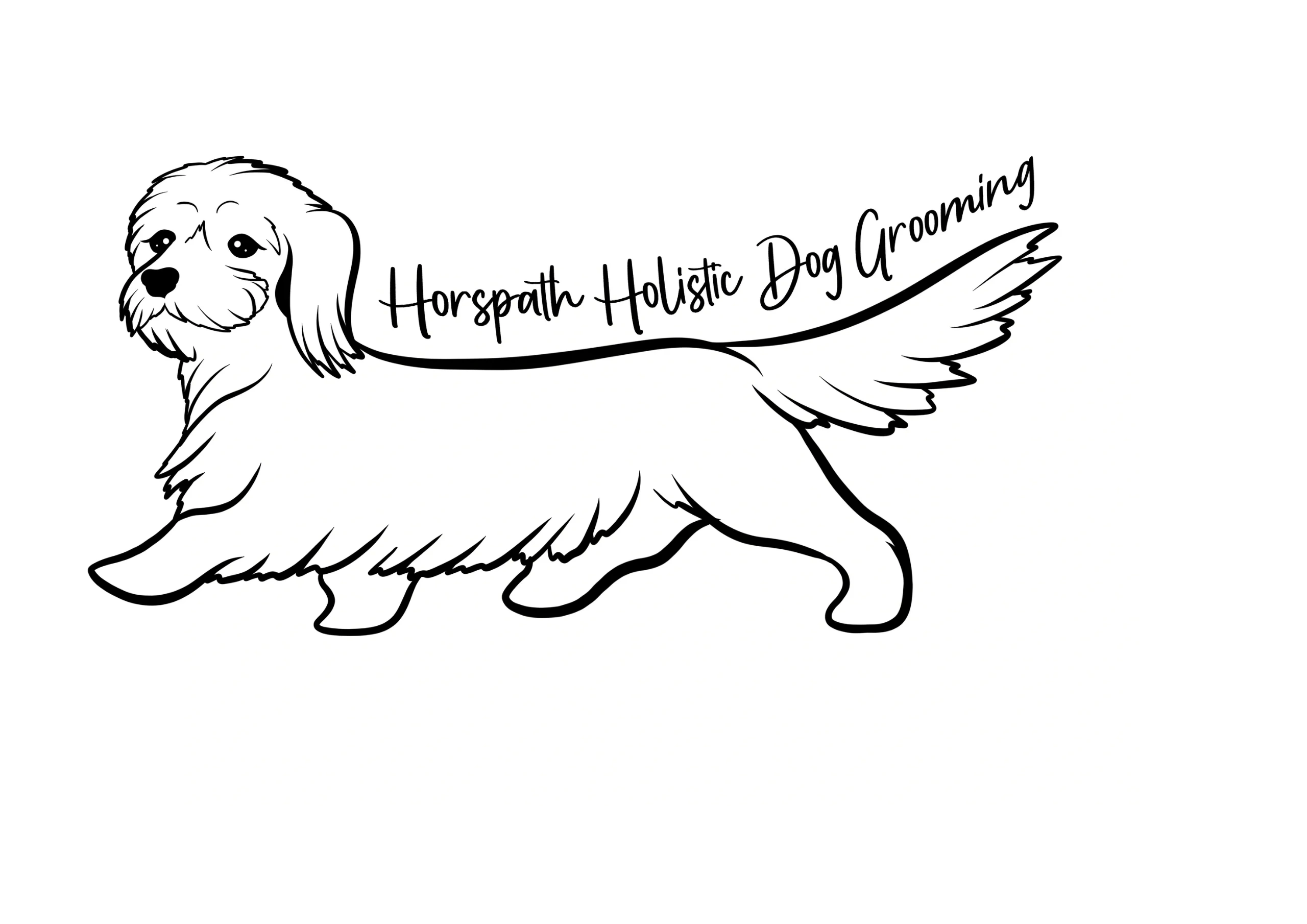 Black and white logo of a dog with the text 'Horspath Holistic Dog Grooming'.