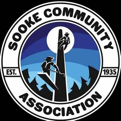 Logo of the Sooke Community Association with tree climbers and forest.