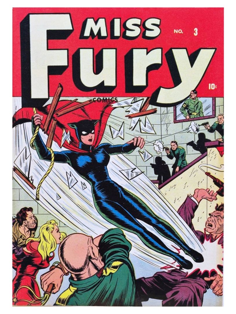 Miss Fury newspaper comic strip reprint by woman artist Tarpe Mills from 1943.