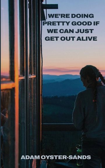 Book cover with female watching a sunset over the mountains from a fire lookout