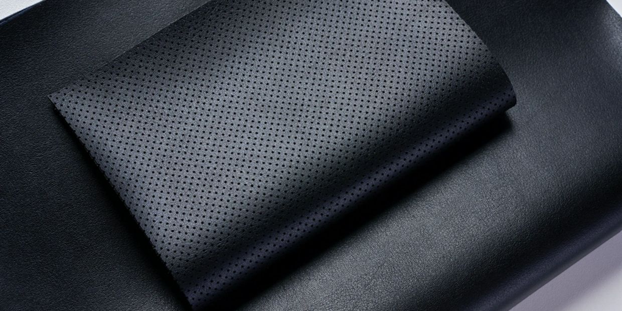Black perforated and solid leather fabrics.