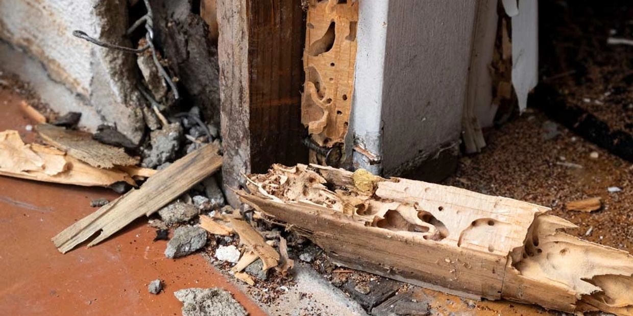 Photo of termite damage uncovered during a WDI or wood destroying insect inspection. 