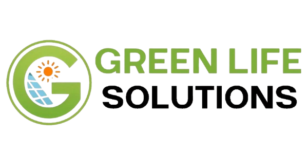 Logo for Green Life Solutions featuring a green 'G' with sun and solar panel.