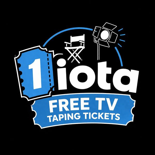 Logo for free TV taping tickets with film-related icons.