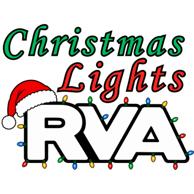 Christmas Lights RVA logo with Santa hat and colorful lights.