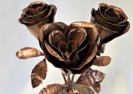 Copper Heart Rose Sculpture