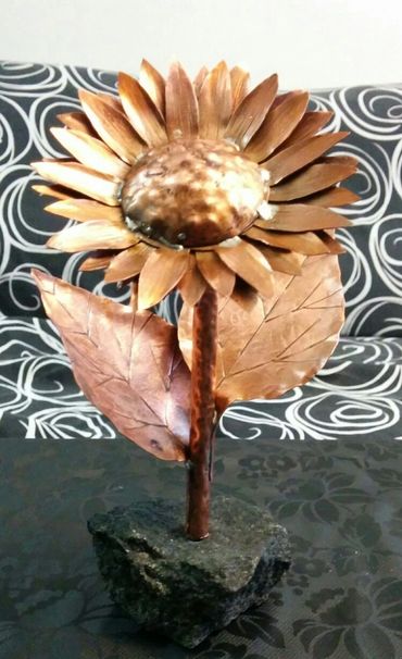 Handmade copper metal sunflower