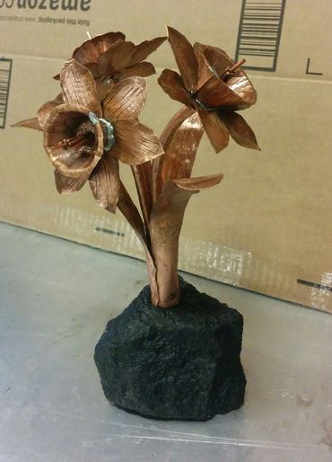 Handmade copper metal daffodil