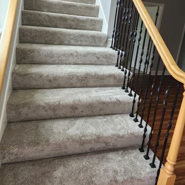 Grey stair carpet installation in gardner by Flooring It KC 