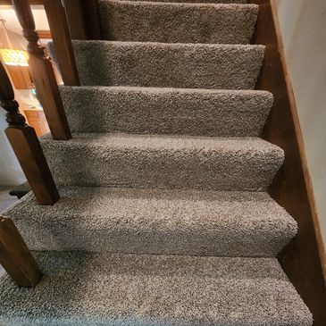 Grey stair carpet installation done by Flooring It KC in shawnee 