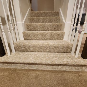 Tan stair carpet installation done by Flooring It KC in Leawood 