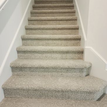 Grey stair carpet installation done by Flooring It KC in olathe 