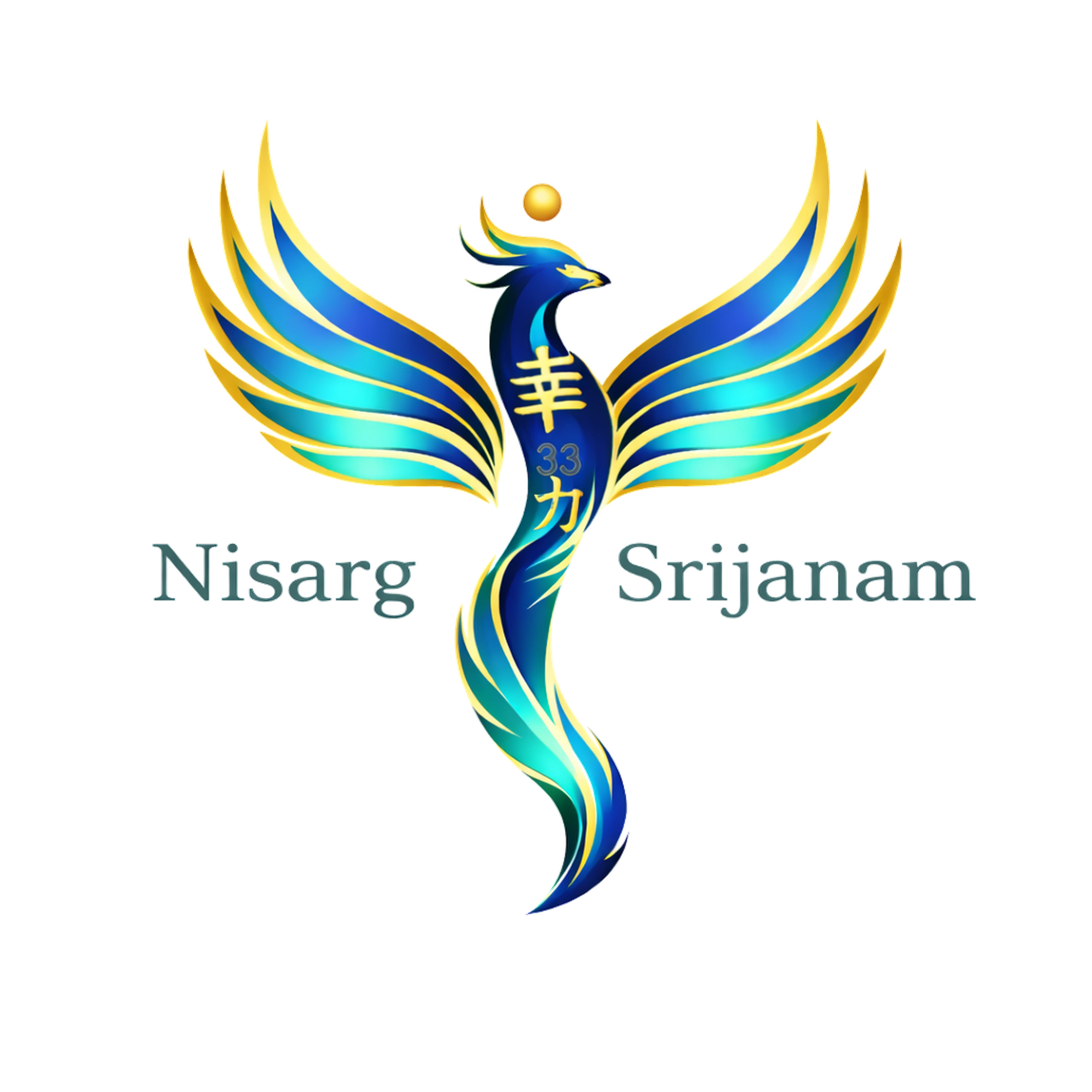 A vibrant phoenix logo with blue and gold wings and the text Nisarg Srijanam.