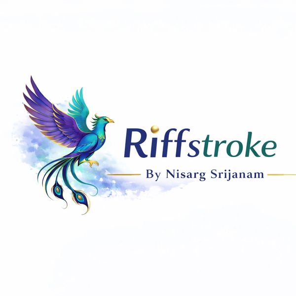 Colorful bird logo with the text Riffstroke by Nisarg Srijanam.