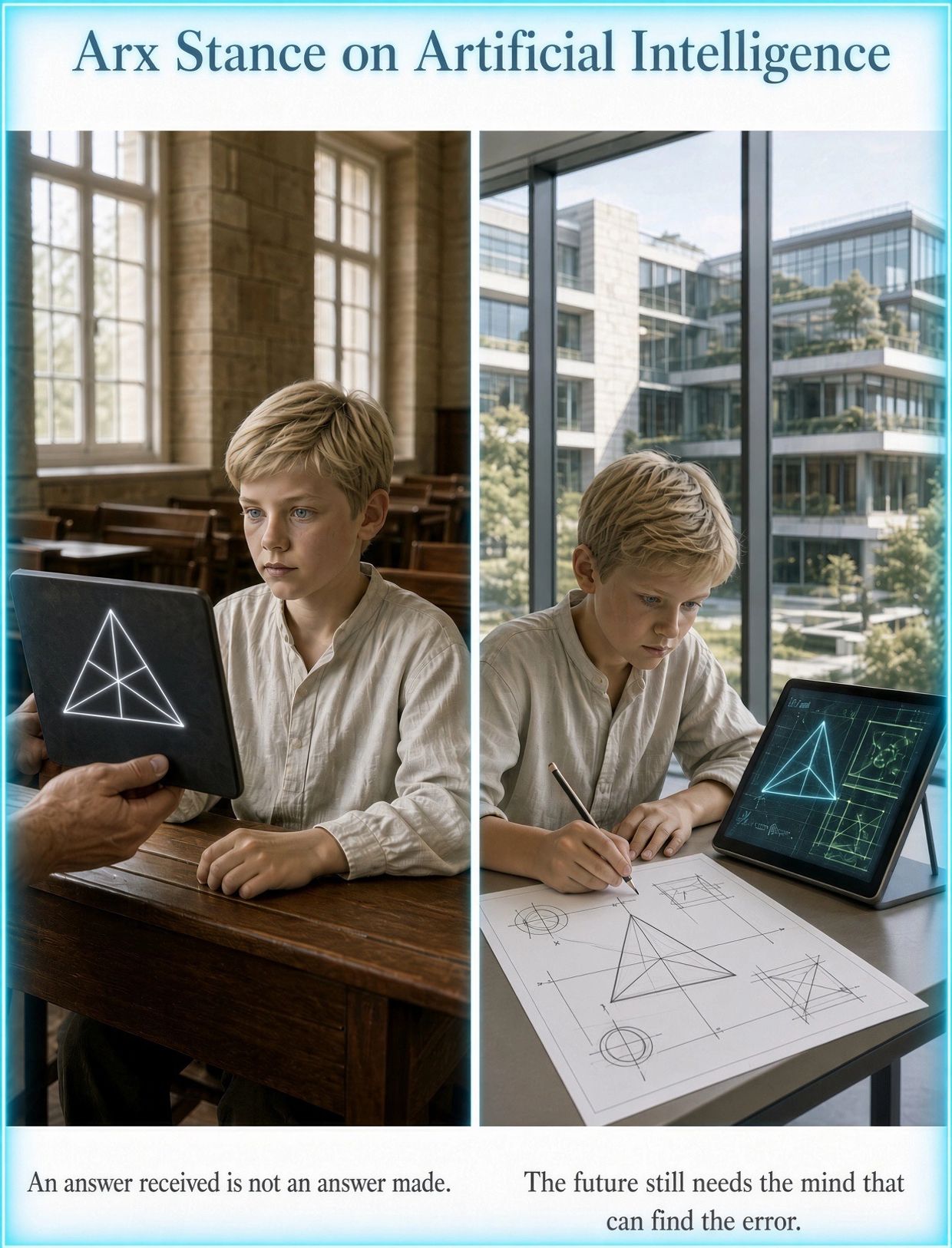 Boy learning and solving problems with AI assistance.