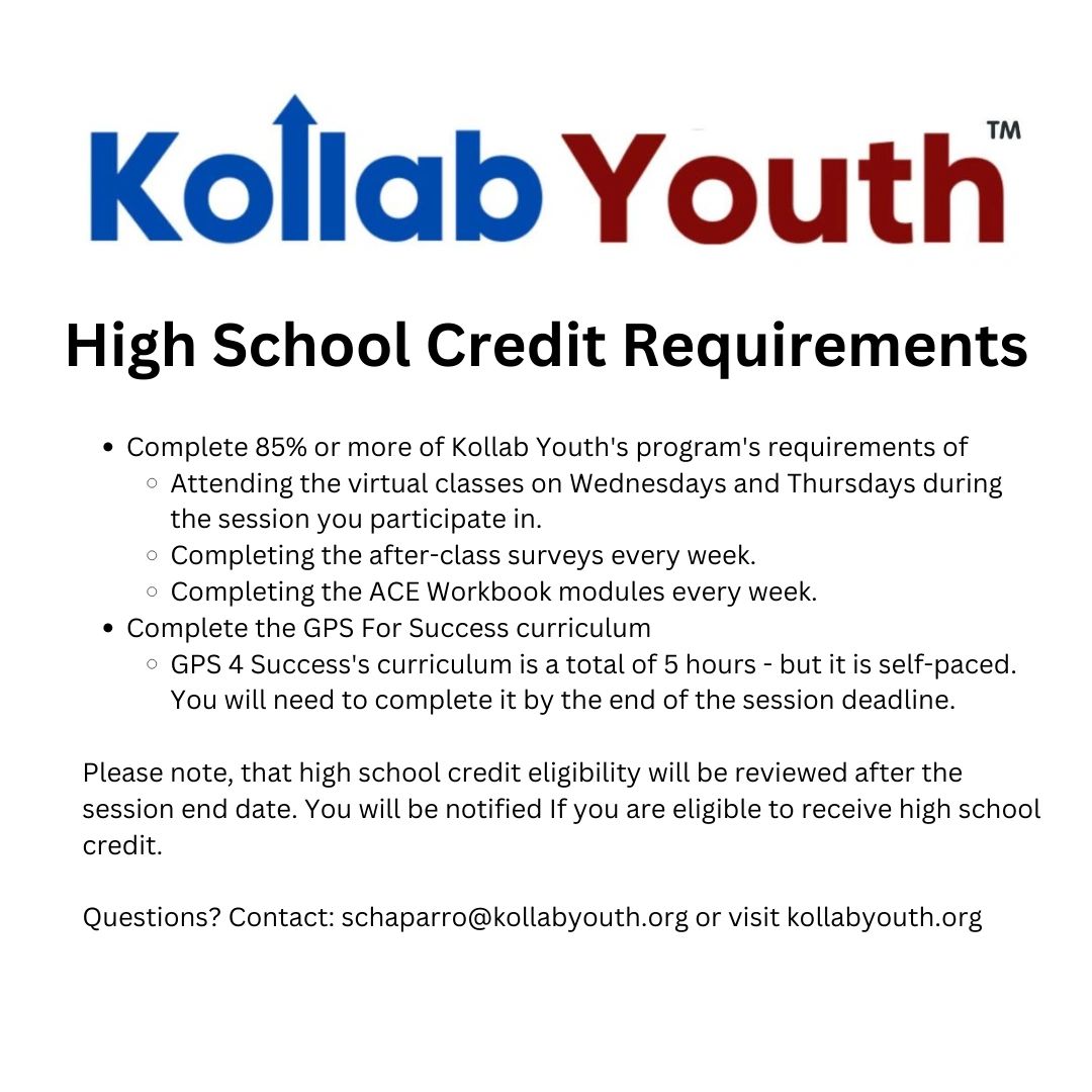 Kollab Youth's high school credit requirements and program details.