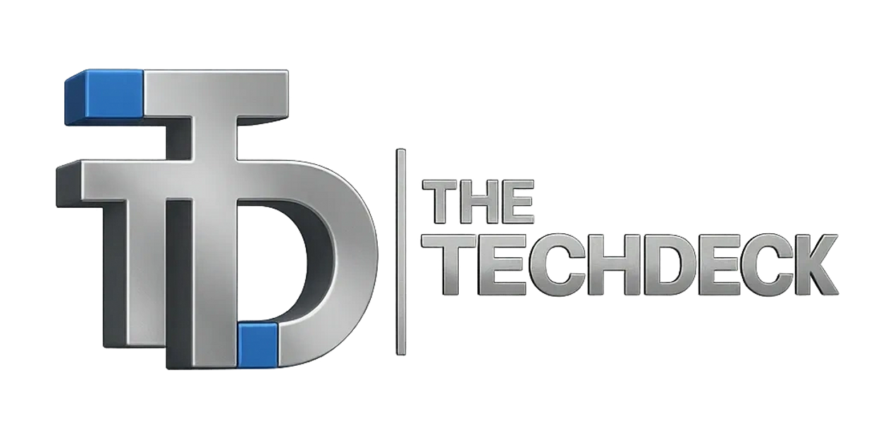Metallic logo with blue accents for The Tech Deck.
