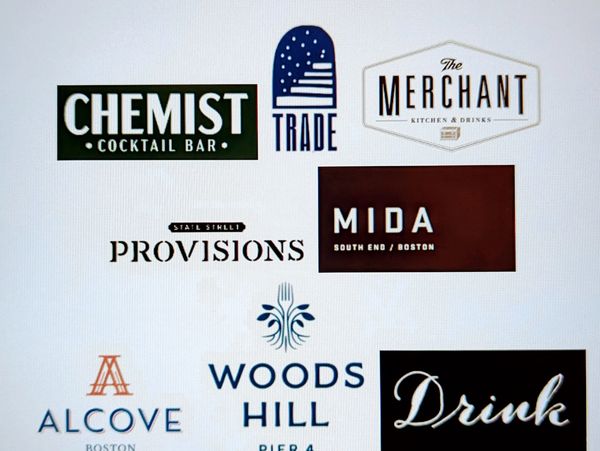 Various restaurant and bar logos.