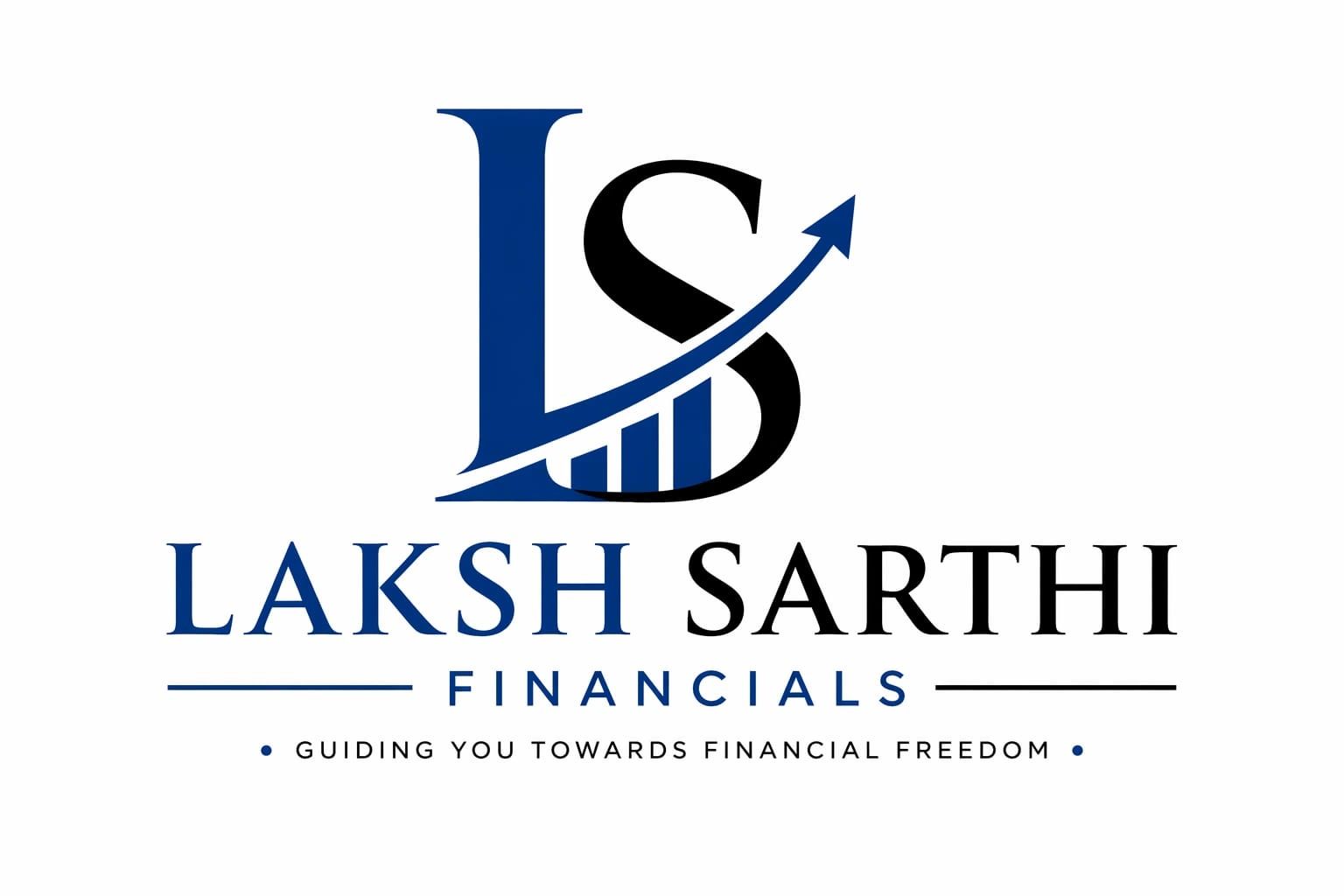 Logo for Laksh Sarthi Financials with a rising arrow and bar chart.