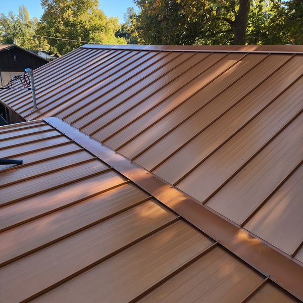 Skyline metal roof installation in a beautiful Copper Penny finish.